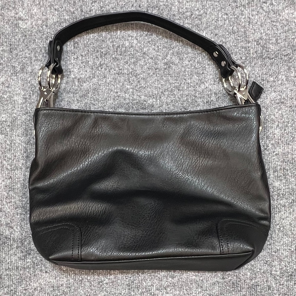Large Black Vegan Faux Leather Pebbled Hobo Shoulder Bag Zipper Pockets